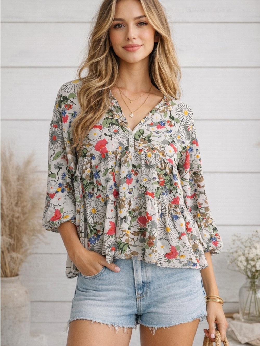 Zara Trafaluc Floral Peplum Blouse Size S Boho Daisy Babydoll Top Spring Summer